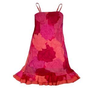 Vintage City Triangles Womens Size 5/6 Red Pink 90s Floral Midi Dress